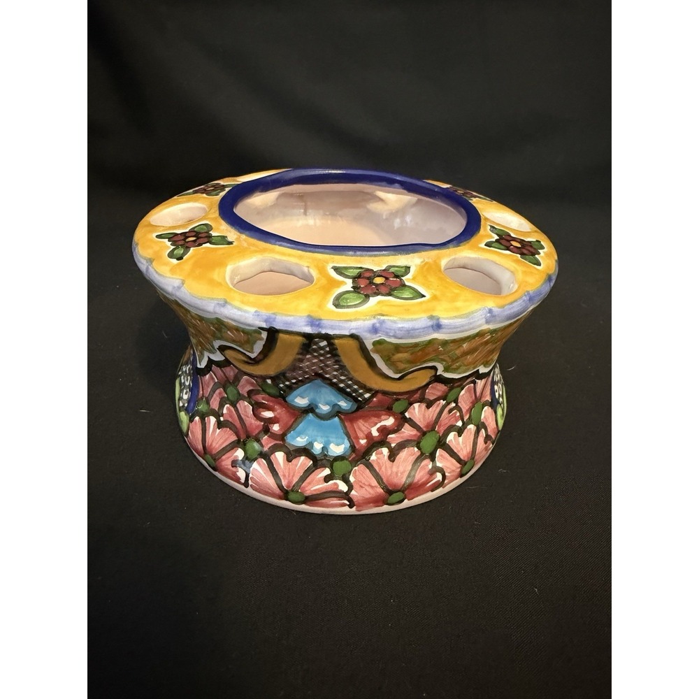 Talavera Pottery Flower Frog Ring Vase Hand-painted Planter Mexican Folk Art‎
